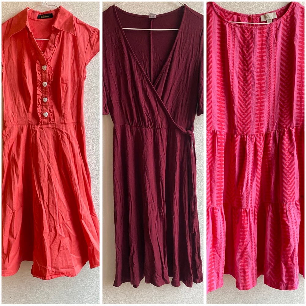 Set of Three pink and Burgundy Dresses size XS - LOFT, old navy,